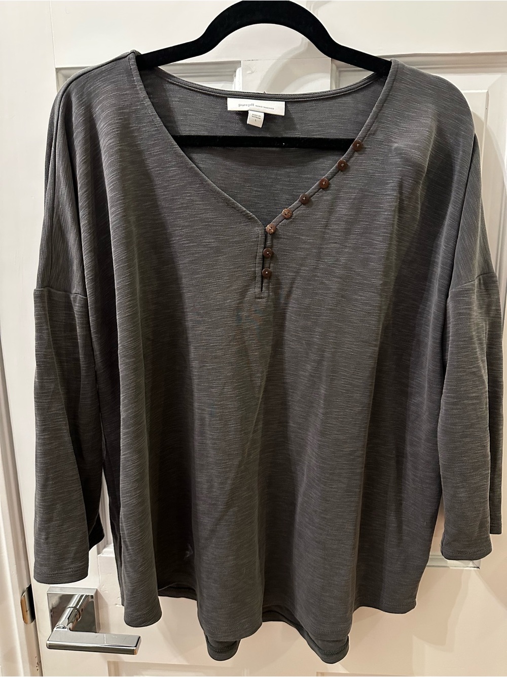 Relaxed Grey Women’s J.Jill Sandwashed Button-Accent Top